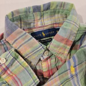 Ralph Lauren Ocean Wash‎ Linen Mens S Green Plaid Long Sleeve Button Down Easter